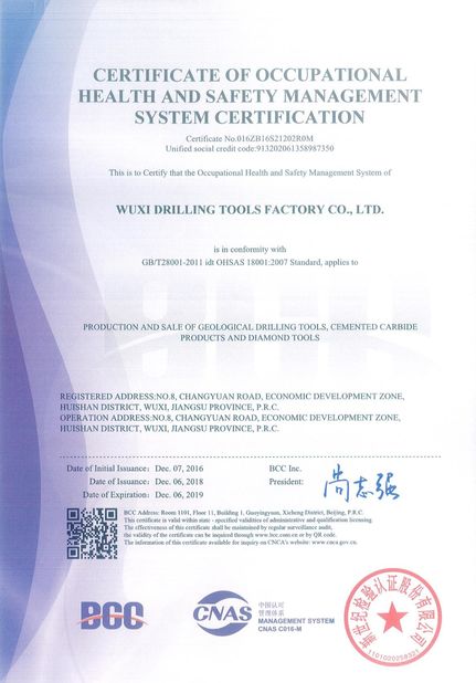 China CGE Group Wuxi Drilling Tools Co., Ltd. Certificações